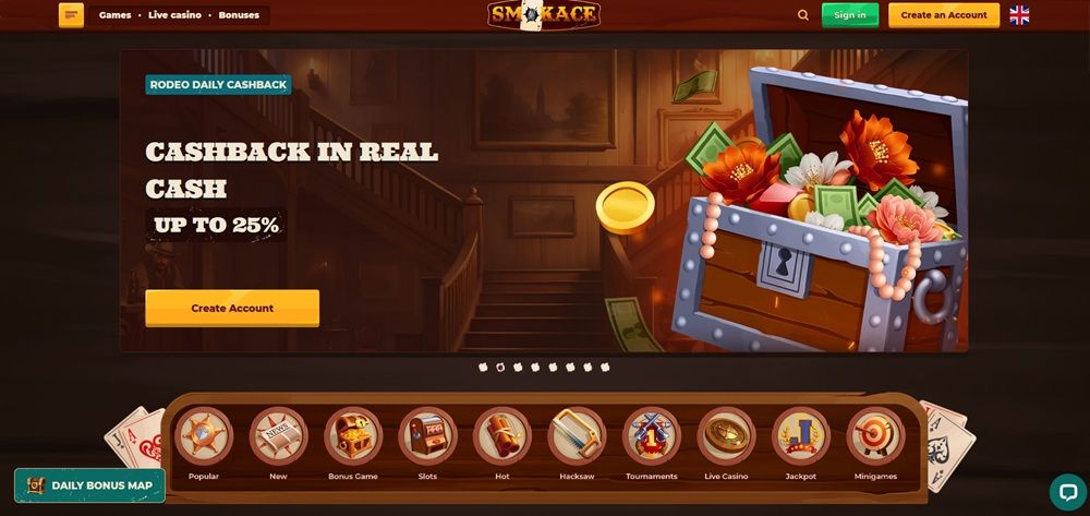 Smokace casino homepage